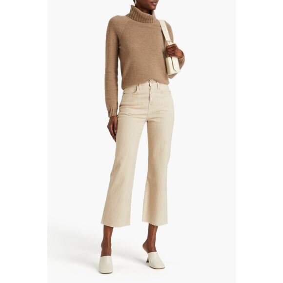 Frame Denim Denim - Frame Jean Le Jane Crop Striped High Rise Cropped Flare Sand 27 Raw Cuff Preppy